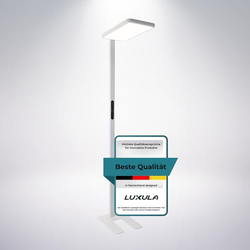 LUXULA LED Büro Stehleuchte, dimmbar, CRI>98 Vollspektrum, UGR<16 blendfrei, RG0 Blaulichtfilter, 4000K Neutralweiß, 2x 50W Uplight und Downlight, 7000lm, weiß - Arbeitsplatz Stehlampe Deckenfluter