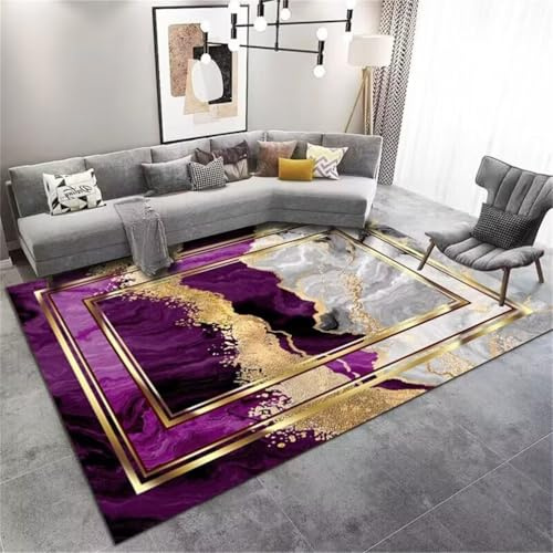 QGYFRE Tappeti Da Letto Tappeto Casa Soggiorno Guida Corridoio 70x140CM viola decorativo dorato e grigio morbido grande