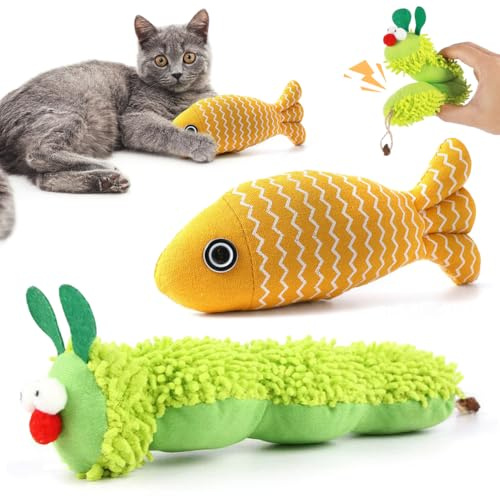 ZesGlyxyr 2 Pcs Katzenminze Spielzeug, Raupen Kleiner Fisch Katzenminze Spielzeug, Weiches und langlebiges Katzenspielzeug, Katzenspielzeugs Selbstbeschäftigung, für Katzen Zahnpflege