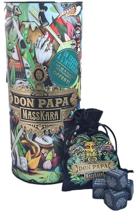 DON PAPA Rhum en Etui Tube avec Pochette de 4 Pierres à Whisky, 70cl, 40% d'Alcool, Edition limitée collector Masskara