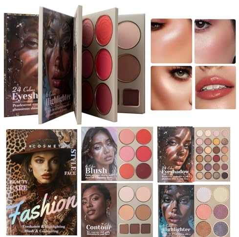 Palette per il Viso | 4 Strati di Blush, Illuminante e Contorno in Polvere | Libro Contouring Blush - Per Donne Ragazze Tutti i Tipi di Pelle Ideale per Natale Compleanno Festa Cerimonia