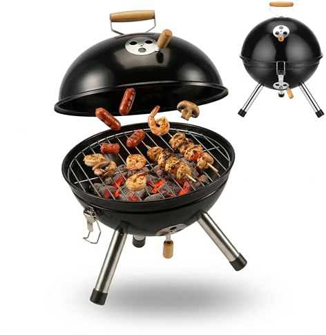Relaxdays kolgrill, mini-klotgrill, HxBxD 41x30,5x32 cm, stål, svart