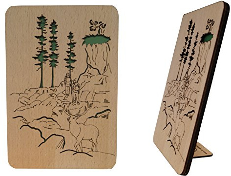 LIN-Holzkarten Grußkarten aus Holz, Geburtstagskarten, Glückwunschkarten für Jäger, Wandertouren Gutschein, Grußkarten Berge, 3D Karten mit Berglandschaft (N606)