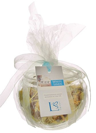 Homestreet Glasvase im Fischglas-Design mit Potpourri, komplettes Geschenk oder Heimdekoration, verpackt in Zellophan mit Schleife, 11 verschiedene Farben und Düfte von (LINEN)