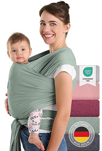 Laleni Tragetuch Baby neugeboren bis 15 kg aus weicher Baumwolle - Babytrage Neugeborene ab Geburt - OEKO-TEX zertifiziertes Tragetuch Kleinkind - Wickeltuch Baby mit 5,10 m Länge - Babytuch in Grün