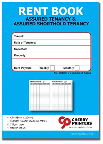 Cherry Printers Tenants Rent Book - Assured Tenancy & Assured Shorthold Tenancy - Weekly/Monthly A5 16pages