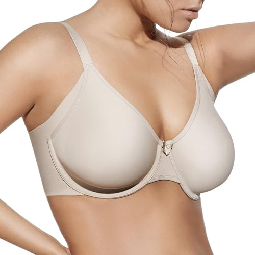 Selene, Sujetador Reductor para Mujer con Banda Alta y Aro, Costuras Planas, Sin Relleno, Colección Eugenia, Color Tierra, Talla 100C
