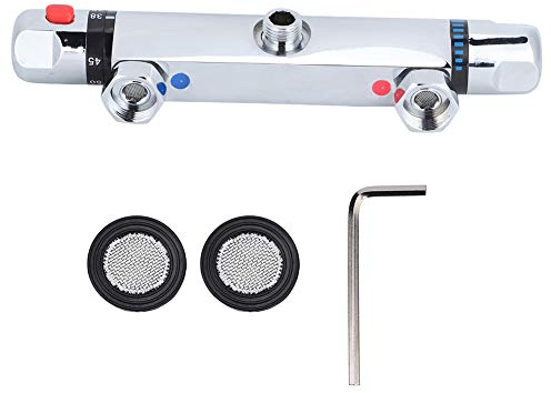 SOULONG Termostato Cromado Metálico Brillante para Ducha, Diseño Moderno, Cobre, Válvula de Mezcla Termostática, Termostato Inteligente
