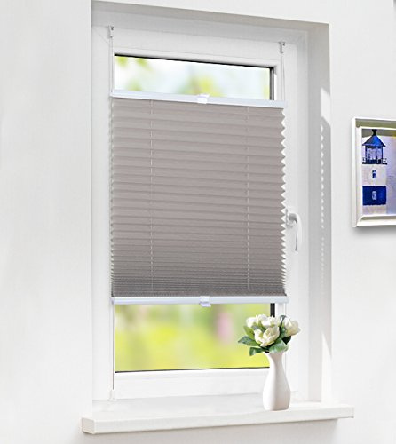Laneetal Plissee Faltrollo Klemmfix ohne Bohren, Jalousie mit Spannschuh Grau 60x130cm(BXH), Plisseerollo Easyfix für Fenster und Tür, Fensterrollo mit Sonnenschutz und Sichtschutz
