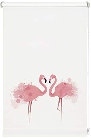 GARDINIA Rollo ohne Bohren, Zum Klemmen, Blickdicht, Sichtschutz, Blendschutz, Inkl. Aller Montage-Teile, Digiprint Flamingo, Weiß/Dekor, 90 x 150 cm