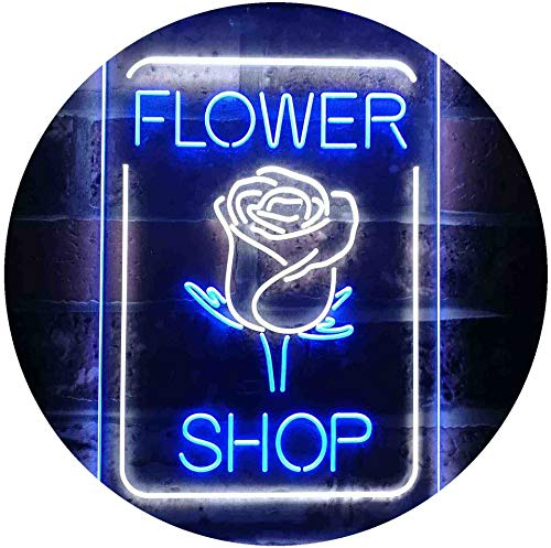 ADVPRO Flower Shop Open Rose Display Dual Color LED Barlicht Neonlicht Lichtwerbung Neon Sign Weiß & Blau 300 x 400mm st6s34-i3536-wb
