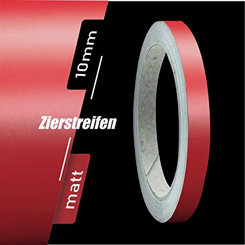 siviwonder Zierstreifen selbstklebend Folie Dunkelrot Rot Matt matt 10 mm x 10 m Rolle Dekorband Auto Motorrad Boot Fahrrad Wohnwagen Helm Pinstripe Klebeband für Konturmarkierung Linien Dekoration UV
