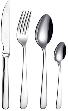 Cruz de Malta - GALAXIA 3600 set de 24 cubiertos para 6 comensales compuesto por 6 cucharas, 6 cucharillas, 6 cuchillos de carne y 6 tenedores fabricados en acero Inoxidable 18/10, apto lavavajillas