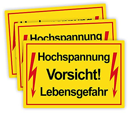 STROBO 3 Stück Hochspannung! Vorsicht Lebensgefahr! Hinweisschild | Stabile 3mm Hartschaumplatte als 30x20cm Schild mit UV-Schutz für den Außenbereich