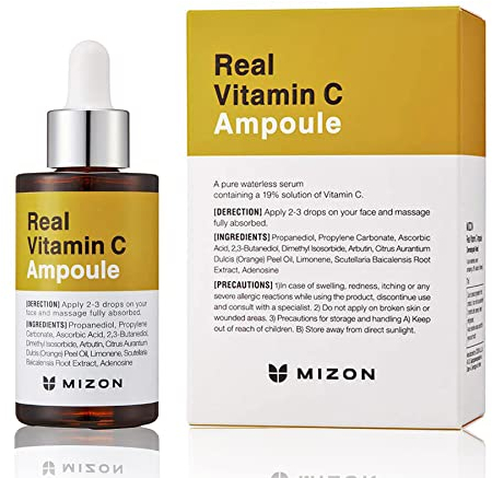 [Mizon] Siero per il Viso alla Vitamina C, Vitamina C Pura,Senza Aggiunta di Acqua, 10 Ingredienti, Trattamento per la Correzione della Carnagione, Nutrizione (Real Vitamin C Ampoule)