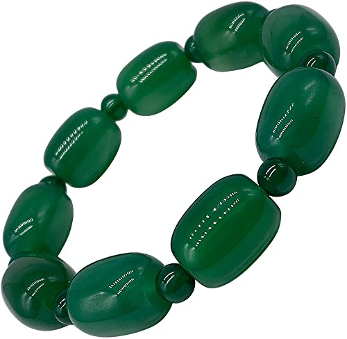 Womens Agate Stretch Bracelet - Natural Stone Jewellery for Ladies - Beaded Crystal Boho Style Handmade Bangle - With Gift Box (Green Agate)
