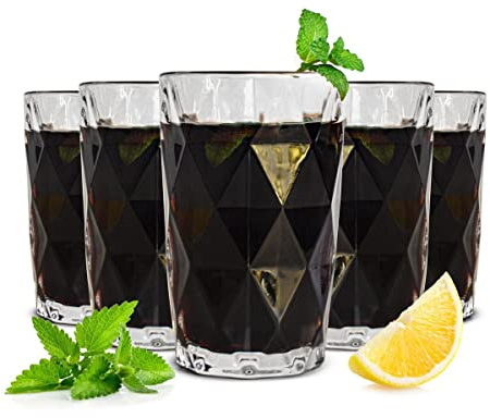Sendez 6 Stück Trinkgläser 350ml mit Rauten Muster – Wassergläser Saftgläser Cocktailgläser Longdrinkgläser aus Glas (Höhe 12,5 cm) – Spülmaschinengeeignetes Gläser Set