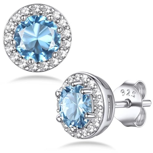 Boucles d'Oreilles Pierre de Naissance Mars Aigue-Marine - Argent 925, Cadeau Anniversaire Personnalisé pour Femme