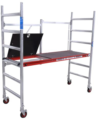 Alumexx Red Line Échafaudage de travail - Échelle transformable - Échaffaudage alu roulant - Échafaudage - Petit échafaudage - Échafaudage de jardin (Type A: Avec treppe (Hauteur de travail 3mêtre))