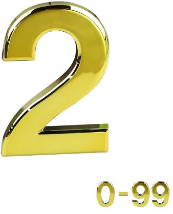 Números de puerta adhesivos de 7,6 cm, 0-99, números de casa dorados, ABS, autoadhesivos, 3D, para puertas, buzones, habitaciones de hotel, número 2