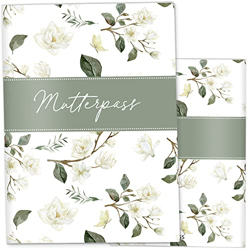 Olgs Mutterpasshülle 3-teilig - Deutscher Mutterpass Schutz im Amazing Amaryllis Design, für werdende Mütter