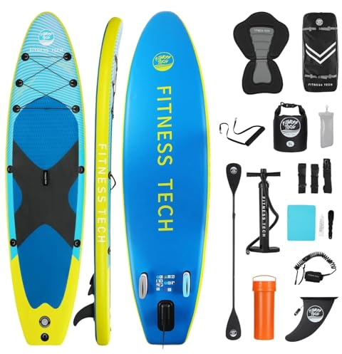 Fitness Tech Tabla de Paddle Surf Hinchable Mallorca Sup Hinchable Deporte Acuático con Accesorios y Kit de Reparación para Principiantes y Profesionales 10.6 320X81X15CM <160kg