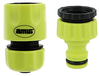 Amig - Kit di Connettori per Tubi | 2 Componenti | Raccordo Rapido da 1/2 e Adattatore Riduttore per Rubinetto da 1/2 | Accessori Ideali per il Giardinaggio | Plastica ABS | Verde Pistacchio