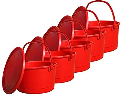 MiG hink med lock plasthink plasthink bygghink sandhink hink av flexibel plast motståndskraftig mot mekaniska skador kapacitet 4 l 5 stycken röd