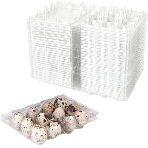 Voittozege 150 Pack Clear Quail Egg Carton,12 Grids Plastic Egg Cartons Bulk,Small Plastic Quail Egg Storage Holder with Lid,Stackable Quail Eggs Carton Trays for Storing Eggs of Quail, Pigeon