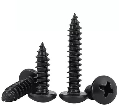 FandWay 125Pcs Self Tapping Screws Black,M4 Wood Screws Assortment,Round Head Self Drilling Screw,Pan Head Sheet Metal Screw Phillips Drive for DIY WoodWork Repairs.