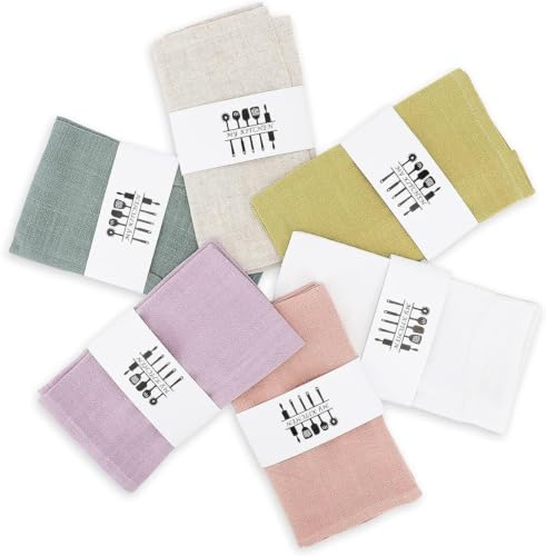 Servilletas de Tela 40x40CM,algodón Natural rústico,servilletas de Lino, Tela para la recepción de la Boda y la decoración de la Fiesta Conjunto,cómodo y Reutilizable,Suave,decoración de la Mesa