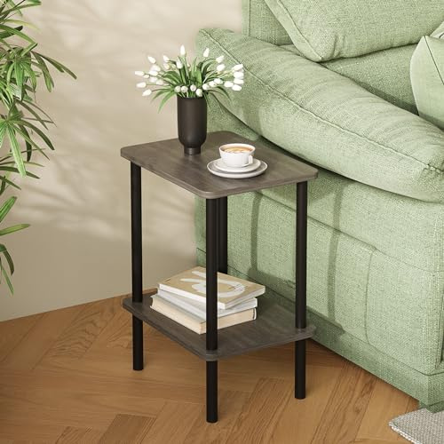 APICIZON Beistelltisch Holz, 2 Tier Nachttisch Schmal, 40x30x52cm, Beistelltische Klein mit Stauraum, Beistelltische Schmal für Wohnzimmer, Schlafzimmer, Balkon, Einfache Aufbau, Grau