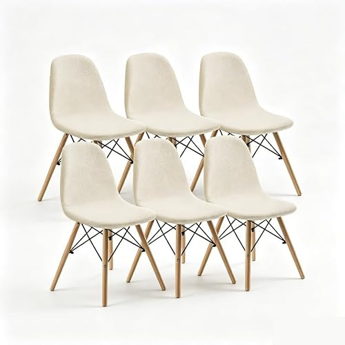KELUINA Elastische Stuhlbezüge, 6er-Set Moderne, geschwungene Universelle Jacquard-Stuhlbezüge Maschinenwaschbar, abnehmbar Geeignet für Esszimmer, Hotels, Partys (Beige,6 Stücke)