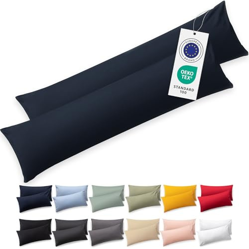Blumtal sidokuddar överdrag 40 x 145 (set med 2 örngott) – mörkblå – 100 % bomull, Oeko-Tex-certifierad, örngott för sidosovkuddar, örngott med dragkedja