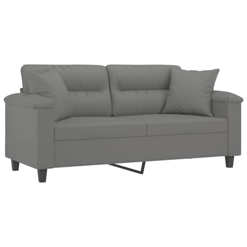 vidaXL Sofa 2 Sitzer, Couch mit Kissen, Liegesofa für Wohnzimmer, Polstersofa Sessel Relaxsofa Loungesofa Relaxcouch, Dunkelgrau Mikrofasergewebe