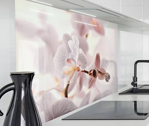 timalo Spritzschutz Wand für Herd, Küche Küchenrückwand Glasoptik | Acryl Glas 2mm | Glasrückwand Acrylglas Wandpaneele Rückwandschutz Platte | 60x40cm Orchideen