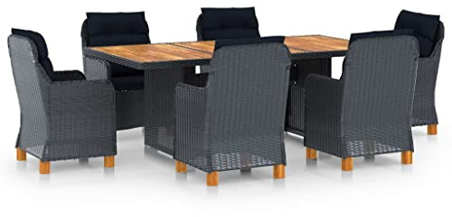 QZZCED Set di mobili da giardino per terrazze, mobili da giardino, set da 7 pezzi, set da pranzo da giardino con cuscini, in polyrattan, grigio scuro, per giardini, terrazze, balconi