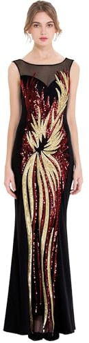 Angel-fashions Damen-Abendkleid mit goldfarbenen Pailletten Rot Gold 50