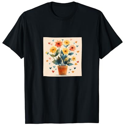 Dahlia Plant In Pot Cottagecore Hearts Graphic T-Shirt