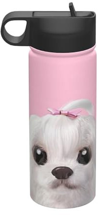 YFSGDLBN Lovely Maltese Dog Printed 18OZ Insulated Space Jug with Straw Sports Water Bottle