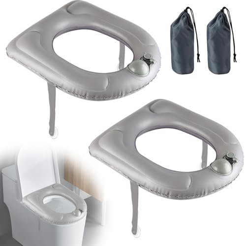 lalago 2pcs Rehausseur Gonflable 44x37x8cm, Coussin Donut, Siège de Toilette Réglable en Hauteur, Coussin d'Assise de Chaise WC pour Adultes, Personnes âgées, Handicapés, Douleur du Coccyx Gris