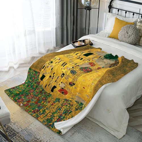 Coperta in pile 3D Klimt dipinto a olio Stampa morbida a doppio strato Coperta di peluche Biancheria da letto per divano letto, Stampa 100% microfibra Inverno Caldo Coperte singole doppie king size,