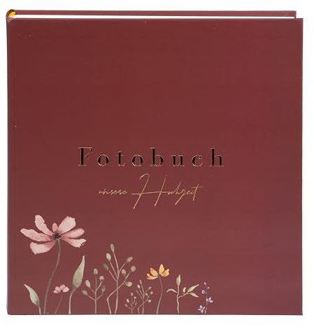 goldbuch 08 043 Hochzeitsalbum Blütenliebe Bordeux, Fotoalbum mit 60 weißen Seiten und Pergamin-Trennblättern, Erinnerungsalbum mit Goldprägung, Photo Album mit Blumenmotiv, ca. 30 x 31 x 4 cm
