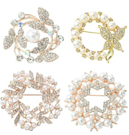 UR URLIFEHALL 4 st imitation pärla blomma broscher nålar strass blommig pin märken krans brosch för halsduk bröllop bal fest bröstbukett dekor