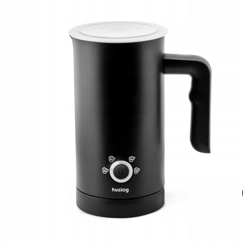Huslog Montalatte Elettrico 4 in 1, 500W, 240 ml in Acciaio Inox, per Schiuma Calda e Fredda, Rivestimento Antiaderente, Spegnimento Automatico, per Cappuccino, Latte e Cioccolata, Nero Opaco