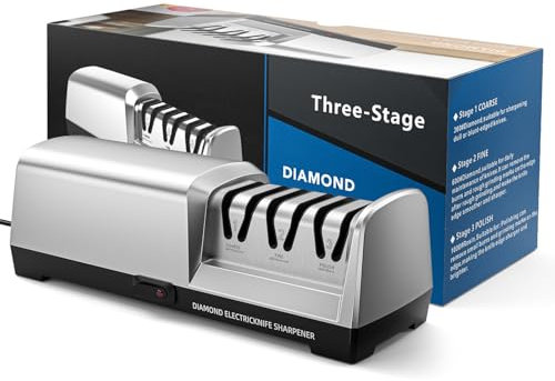HIUYRFS Afilador de Cuchillos Eléctrico Profesional con 3 Niveles, Discos de Diamante, Protección contra Sobrecalentamiento, Motor Silencioso, Afilado Rápido de Cuchillos de Cocina