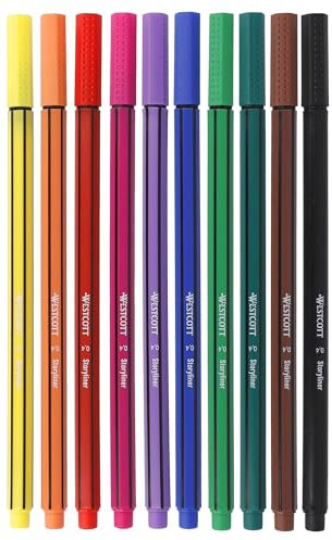 Westcott STORYLINER Fineliner Mix 10 Stück | Premium Fineliner mit 0,4mm Strichstärke | Präzise Strichführung, metalleingefasste Spitze, schnelltrocknende Tinte auf Wasserbasis | E-744256 00