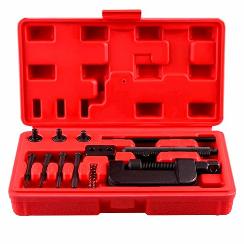 TIOMIOSEA Kettennieter Motorrad 13 TLG, Motorrad Kettenbrecher Werkzeug Set, Riveting Tool Motorcycle, Motorradketten Trennwerkzeug Nietwerkzeug, Kettentrenner für Motorrad, Fahrrad, ATV, Dirt Bike
