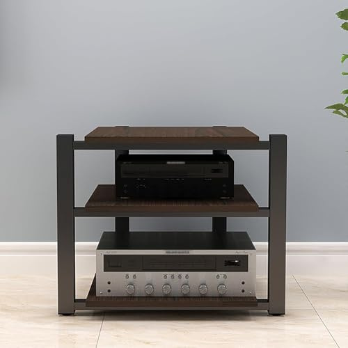 MegLob AV Media Stand, Dexule Gaming Console Shelves Cabinet, Stereo Media Audio Tower Stand, Modern Stereo Cabinet Receiver Console Shelf, Corner Game Console Rack,Walnut 3 Layer
