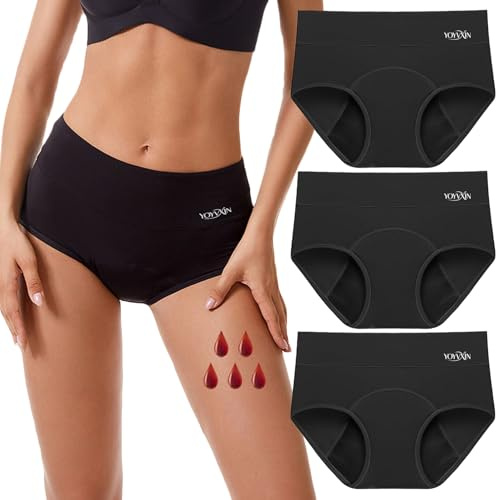 YOYVXIN Period Pants for Women, 4-Layer Heavy Flow Leakproof Maternity Underwear High Waist Cotton Knickers (3 Packs,Small)